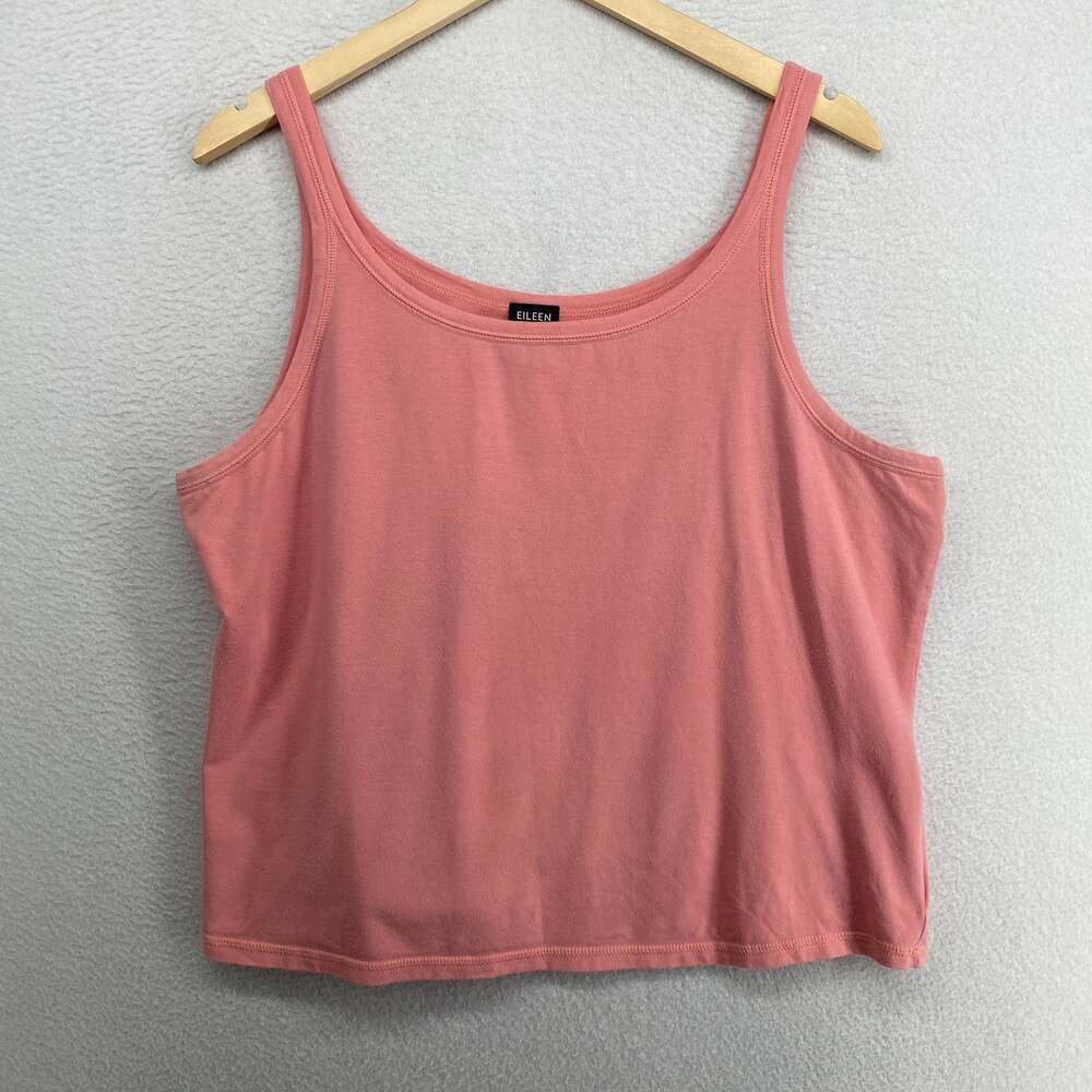 EILEEN FISHER Tank Top 1X Cotton Stretch Jersey Cami Scoop Neck Pink USA